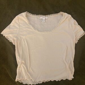 Forever 21 Cream Fitted Ribbed Tee
